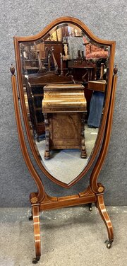 Edwardian Shield Shaped Cheval Mirror