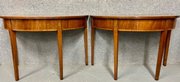 Pair George III Mahogany Demi Lune Console Tables