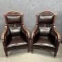 Pair of Antique Walnut & Leather Armchairs