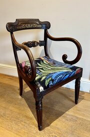 Regency Brass Inlaid Rosewood Elbow Chair