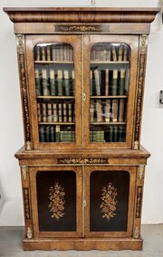 Superb Victorian Walnut & Marquetry Inlaid Bookcas