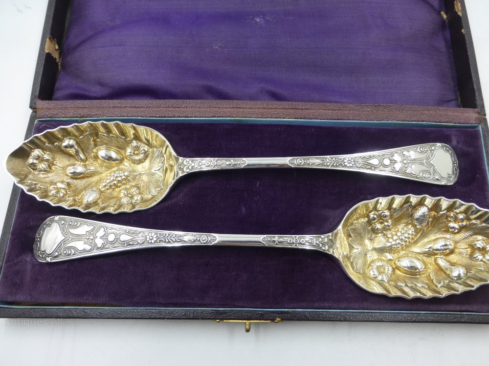 Antiques Atlas Pair Boxed Antique Silver Plated Berry Spoons
