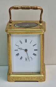 Brunelot Engraved Striking Carriage Clock