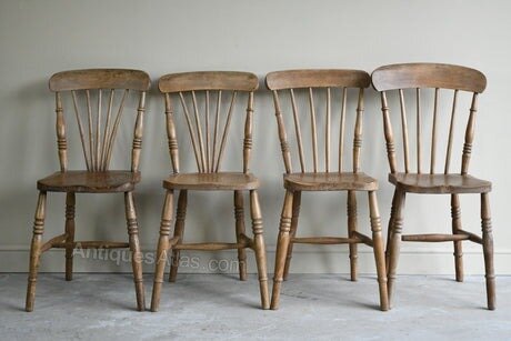 4 Rustic Elm Stick Back Kitchen Chairs - Antiques Atlas
