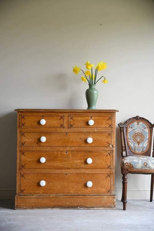 ANTIQUE GRAINED PINE CHEST OF DRAWERS Antiques Atlas