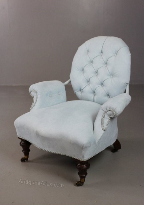 Antique Blue Upholstered Armchair - Antiques Atlas