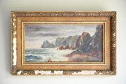 Antique Coastal Oil On Canvas