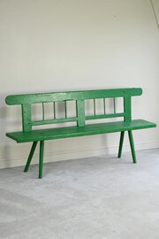 Antique Green Painted Pine European Bench