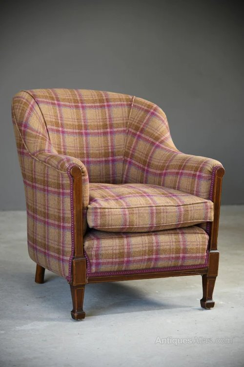 EDWARDIAN TARTAN UPHOLSTERED ARMCHAIR Antiques Atlas