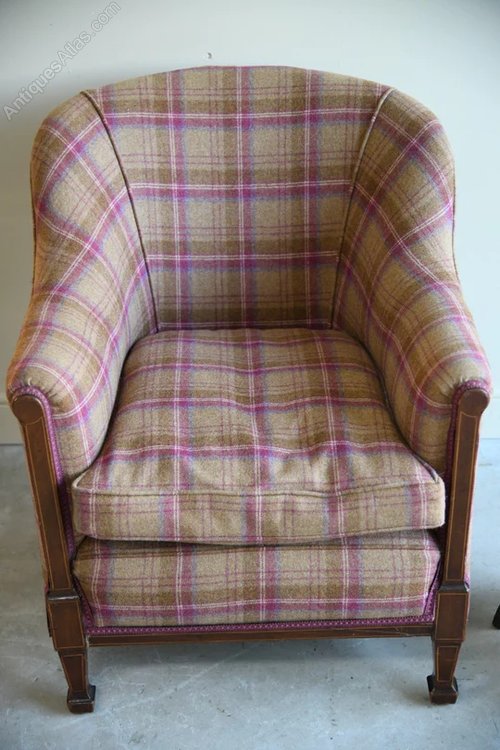 EDWARDIAN TARTAN UPHOLSTERED ARMCHAIR Antiques Atlas