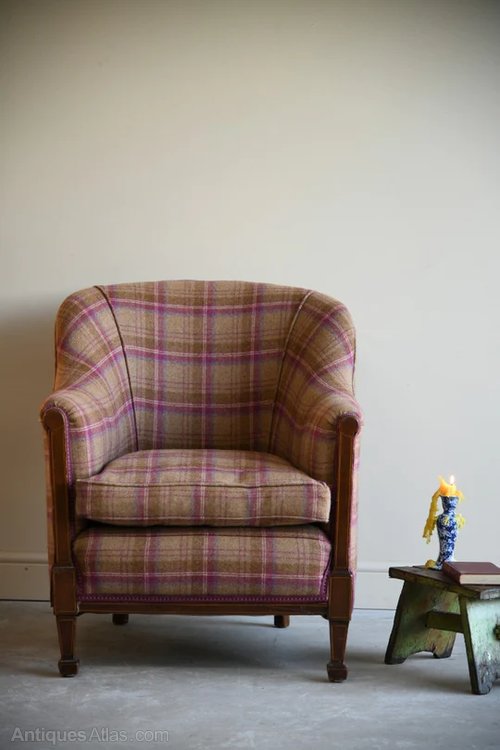 EDWARDIAN TARTAN UPHOLSTERED ARMCHAIR Antiques Atlas