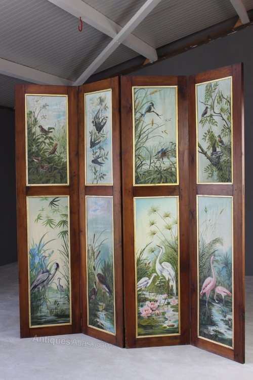 Hand Painted Folding Privacy Screen - Antiques Atlas