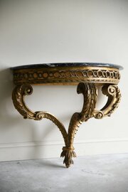 Italian Gilt Wood Marble Demi Lune Console