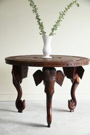 Large Anglo Indian Carved Teak Round Coffee Table