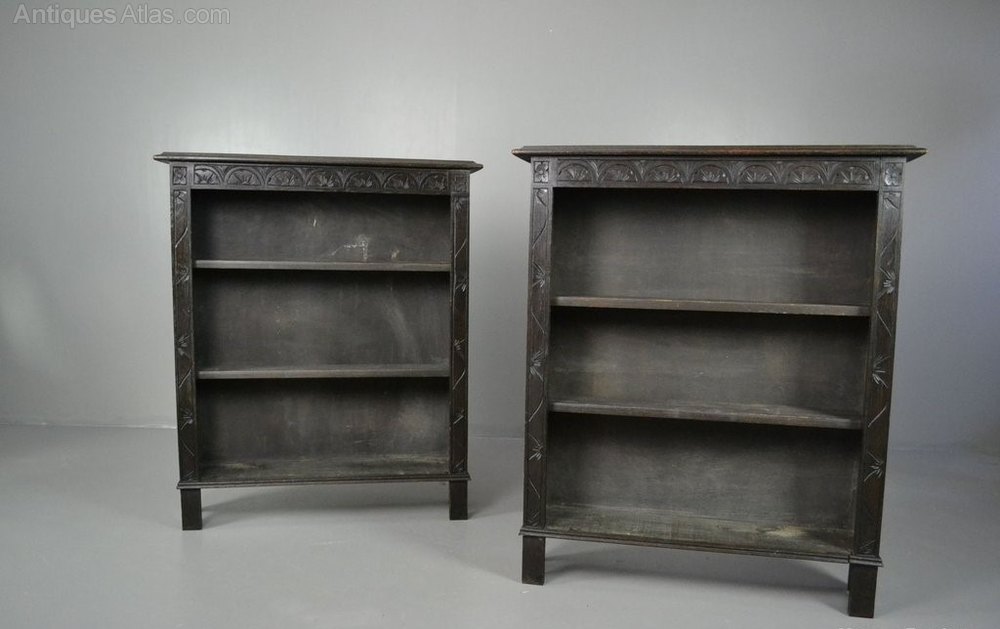Matching Pair Carved Dark Oak Bookcase Antiques Atlas