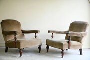 Pair Howard Style Upholstered Armchairs
