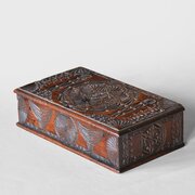 17th century Early English walnut chip carved box