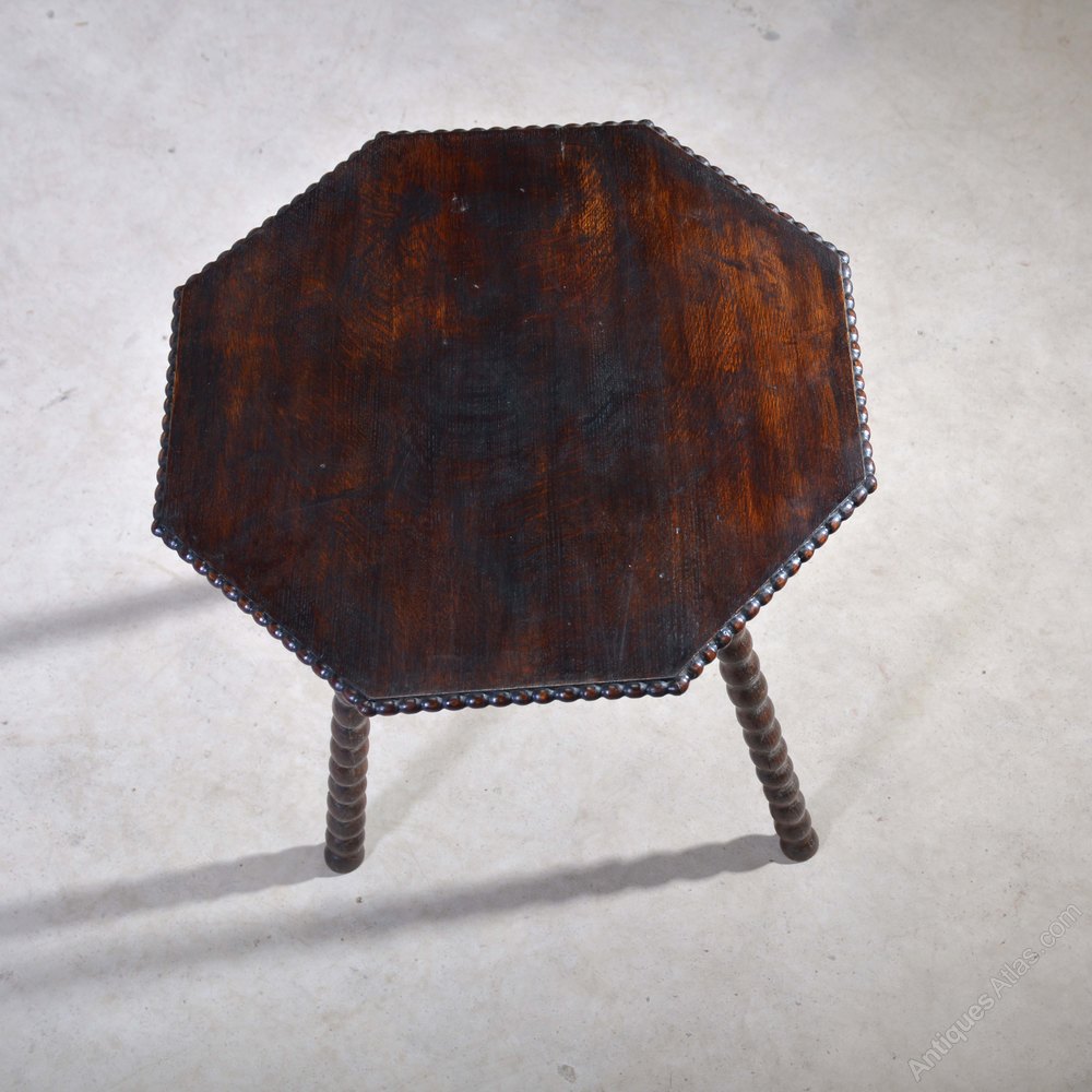 A Dark Oak Octagonal Bobbin Tripod Side Table - Antiques Atlas