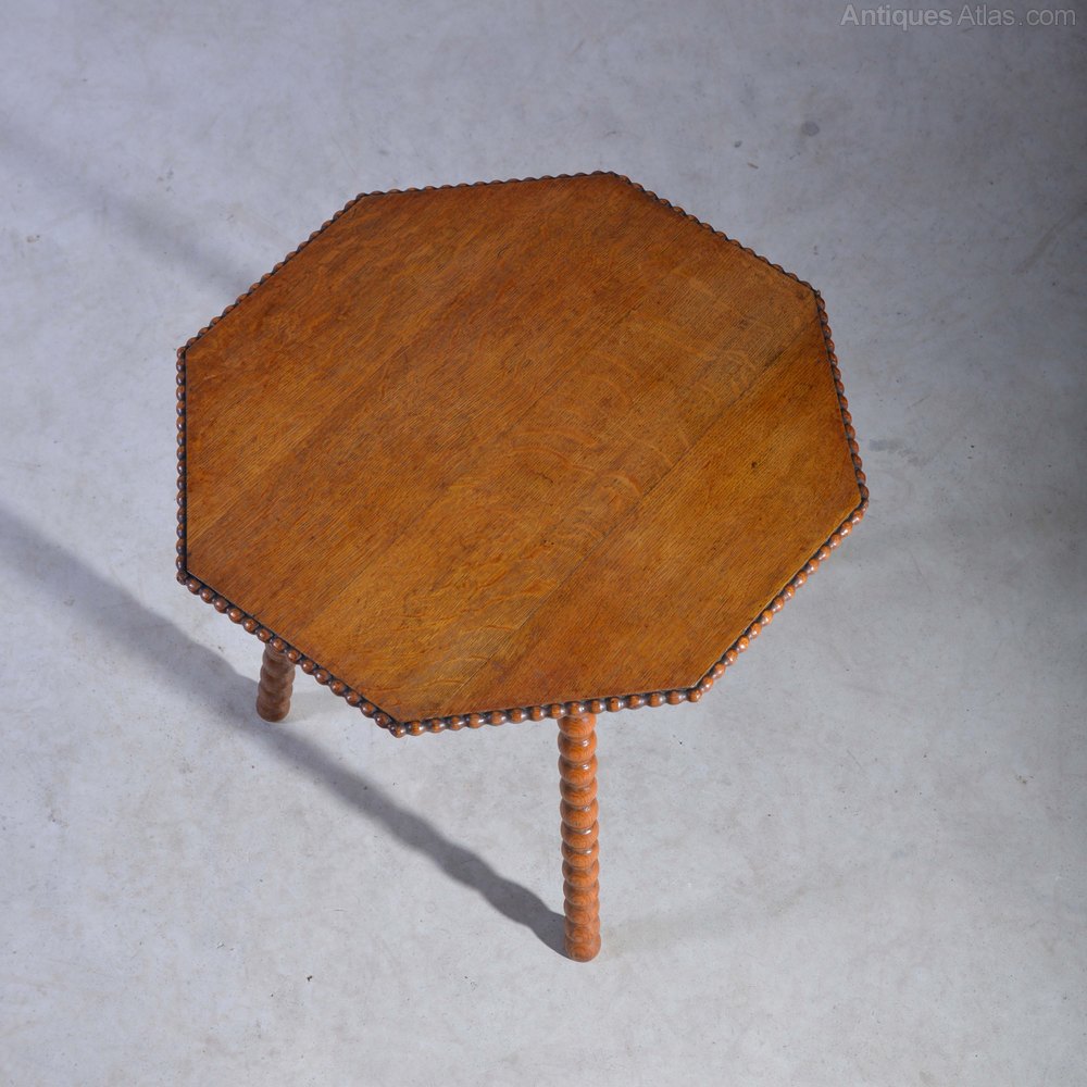 A Yellow Oak Octagonal Bobbin Tripod Side Table - Antiques Atlas