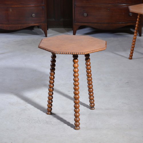 A Yellow Oak Octagonal Bobbin Tripod Side Table - Antiques Atlas
