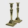 Pair Georgian neoclassical brass candlesticks 