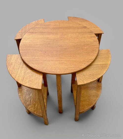 Art Deco Golden Oak Quintetto Nest of 5 Tables