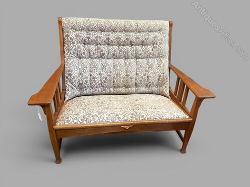 Arts & Crafts Oak Two Seat Sofa Reupholstered