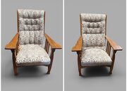 Pair Arts Crafts Oak Recliner Chairs Reupholstered