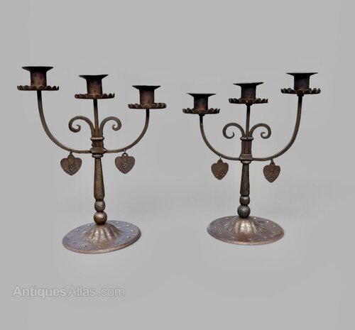 Pair of Goberg Arts & Crafts Steel Candelabra