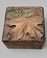 Small Black Forest Carved Wood Box Maple Leaf
