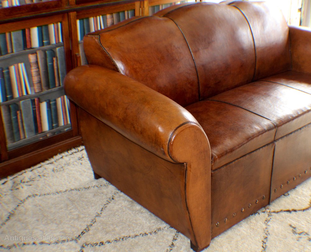 Art Deco French Leather Moustache Back Sofa Bed Antiques Atlas