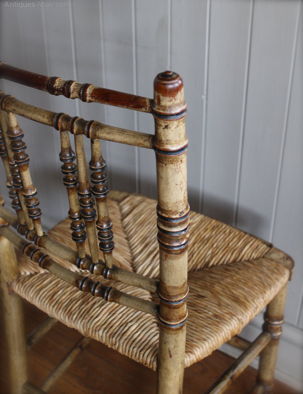 Victorian Faux Bamboo & Rush Seated Painted Chair Antiques Atlas