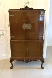 Antique Burr Walnut Cocktail Drinks Cabinet