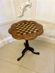 Antique Burr Walnut Inlaid Chess/Lamp Table