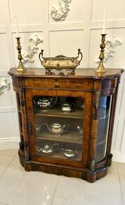 Antique Burr Walnut Inlaid Credenza / Side Cabinet 