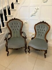 Antique Carved Walnut Ladies And Gentlemens Chairs