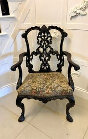 Antique Exceptional Carved Mahogany Desk Chair