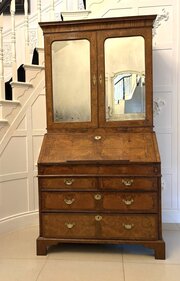 Antique Exceptional Figured Walnut Bureau Bookcase