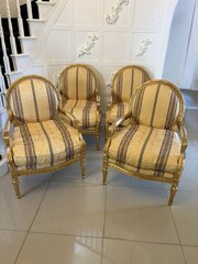 Antique French Giltwood Bergre Armchairs Set of 4