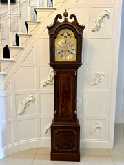 Antique Inlaid Mahogany Brass Face Longcase Clock