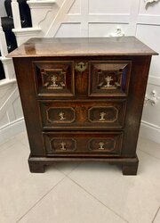 Antique Jacobean Oak Geometric Chest Of Drawers