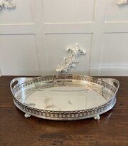 Antique Large Silver Plated Oval Cocktail Tray
