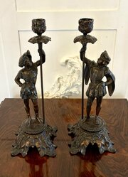 Antique Pair French Figural Spelter Candlesticks
