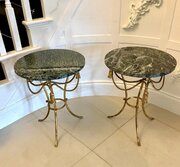 Antique Pair Italian Gilt Metal Marble Side Tables