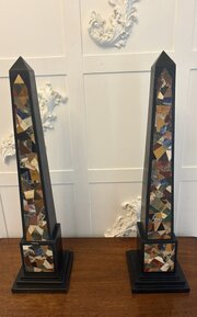 Antique Pair Marble Pietra Dura Decorative Objects