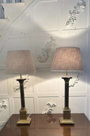Antique Pair Of Corinthian Brass Table Lamps