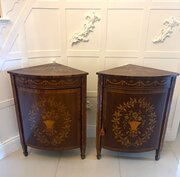 Antique Pair Of Mahogany Inlaid Corner Cabinets