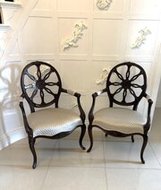 Antique Pair Of Mahogany Spider Web Desk Chairs