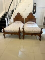 Antique Pair of Quality Carved Walnut Single Beds