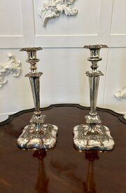  Antique Pair Of Tall Silver-Plated Candlesticks